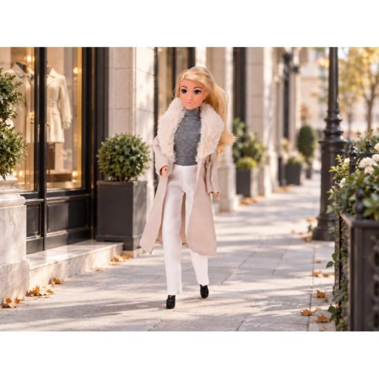 Anlily Elegantná Bábika v Kožuchu, dlhé blond vlasy