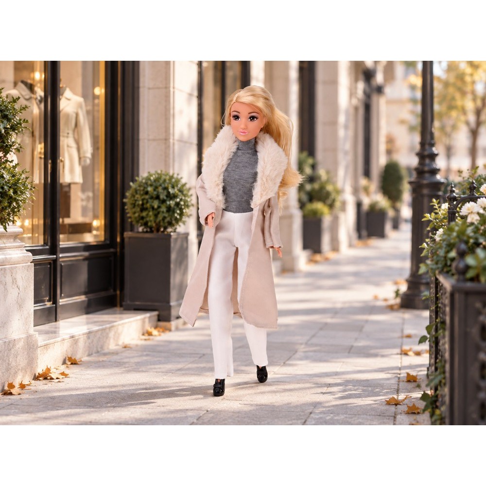 Anlily Elegantná Bábika v Kožuchu, dlhé blond vlasy