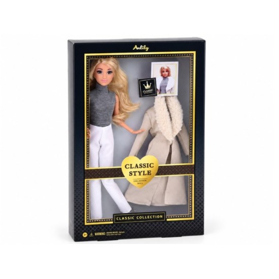 Anlily Elegantná Bábika v Kožuchu, dlhé blond vlasy