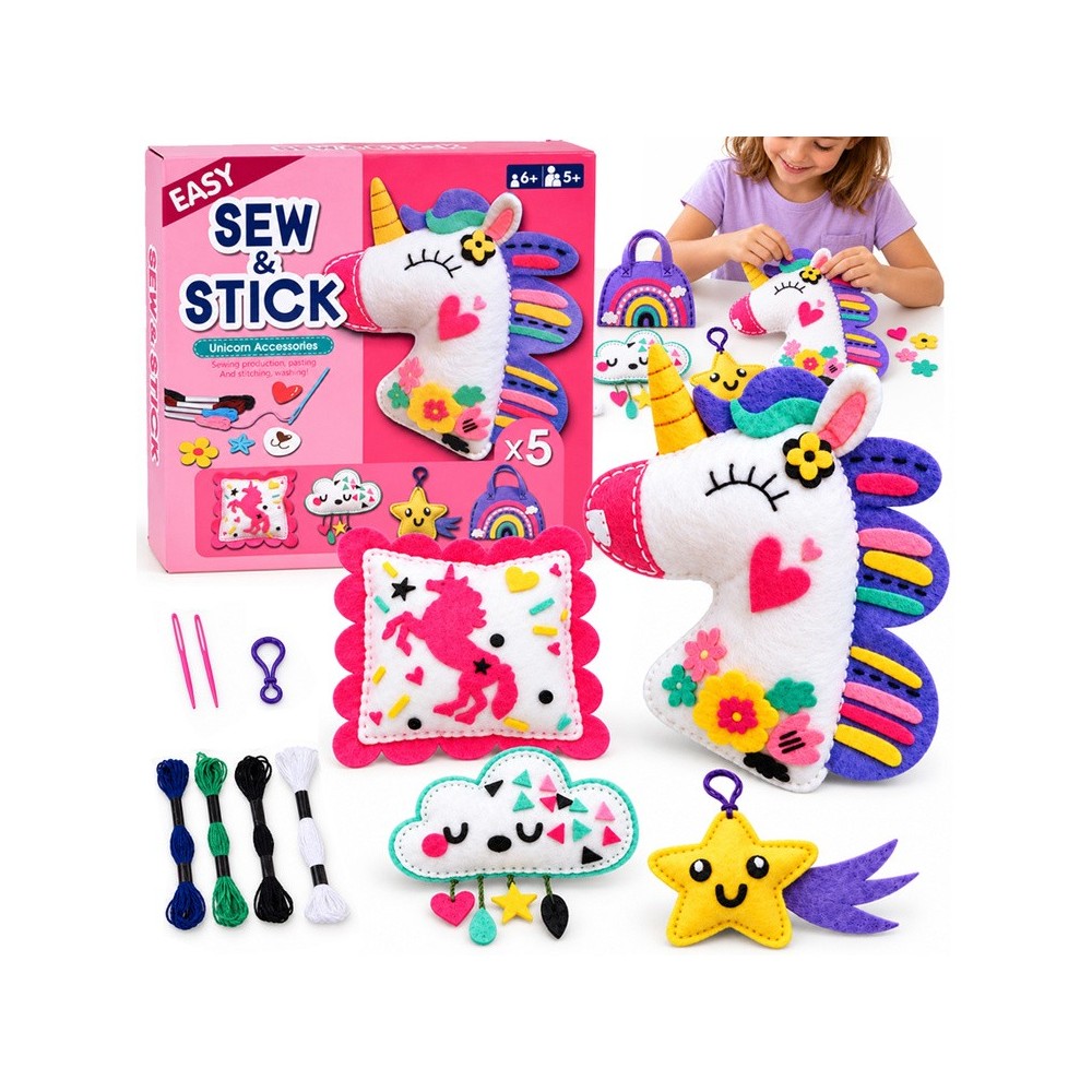JOKO Kreatívna Sada Detské Vyšívanie Urob si sám Jednorožec, kabelka, vankúš, prívesok