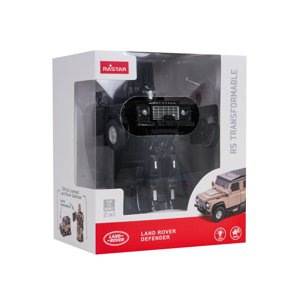Rastar RC Auto Robot Land Rover Defender na diaľkové ovládanie 2v1, so svetlom a zvukom, čierne