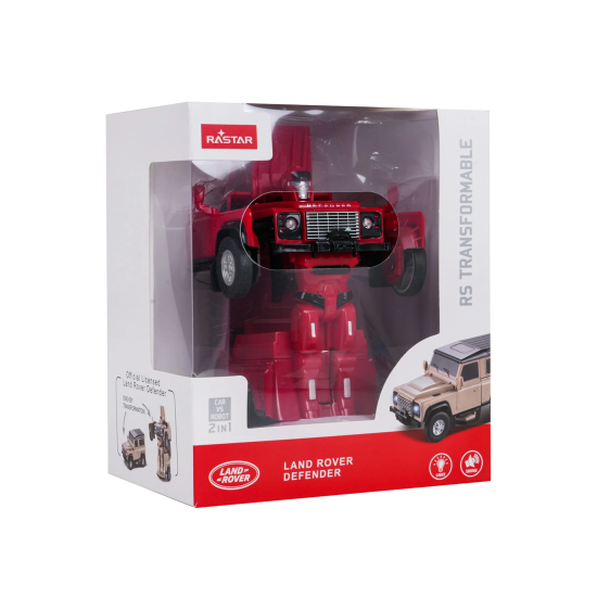 Rastar RC Auto Robot Land Rover Defender na diaľkové ovládanie 2v1, so svetlom a zvukom, červené