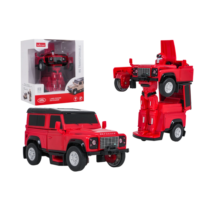 Rastar RC Auto Robot Land Rover Defender na diaľkové ovládanie 2v1, so svetlom a zvukom, červené
