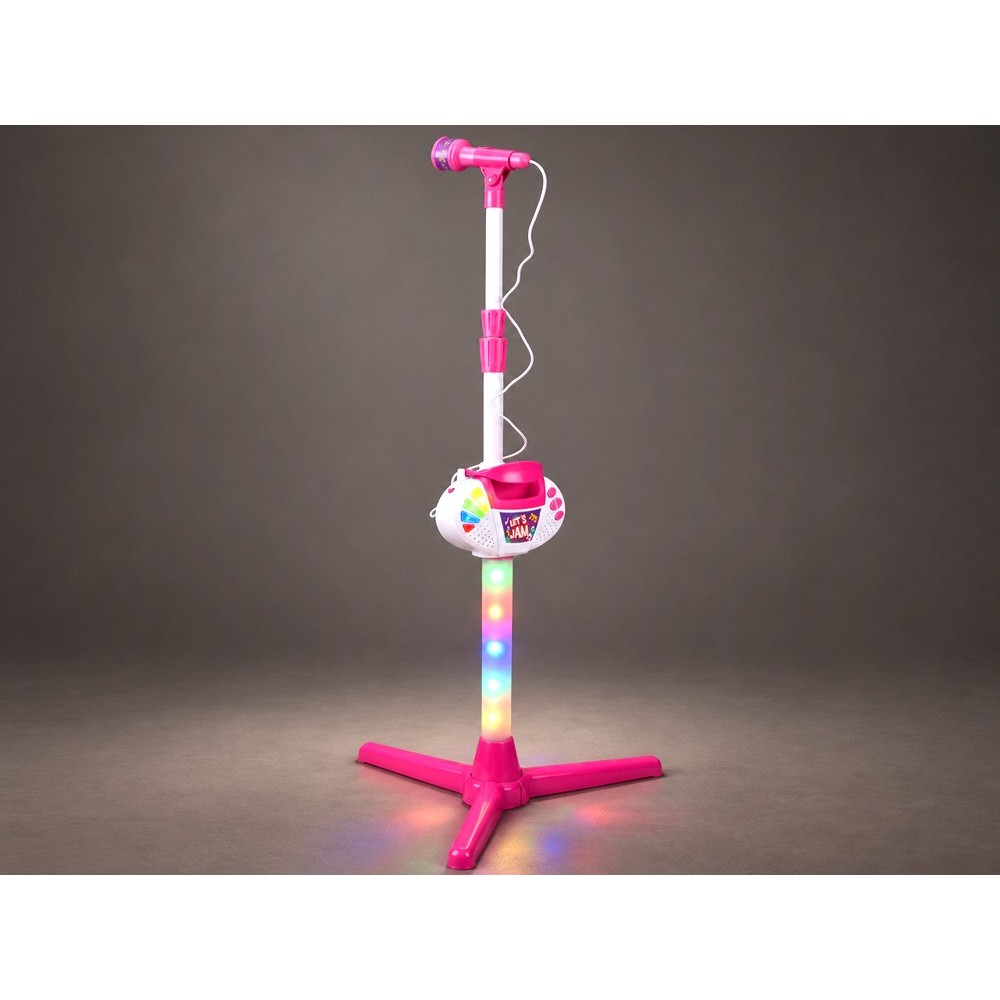 JOKO Detský mikrofón na stojane so svetlom a Prenosným Reproduktorom 2v1 + Mp3 vstup, ružový