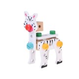 JOKO Drevená Konštrukčná Sada Urob si sám Zvieratká žirafa, zebra, tiger, drevený kufrík, náradie, nálepky