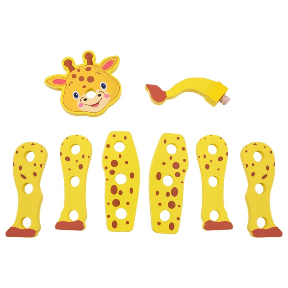 JOKO Drevená Konštrukčná Sada Urob si sám Zvieratká žirafa, zebra, tiger, drevený kufrík, náradie, nálepky