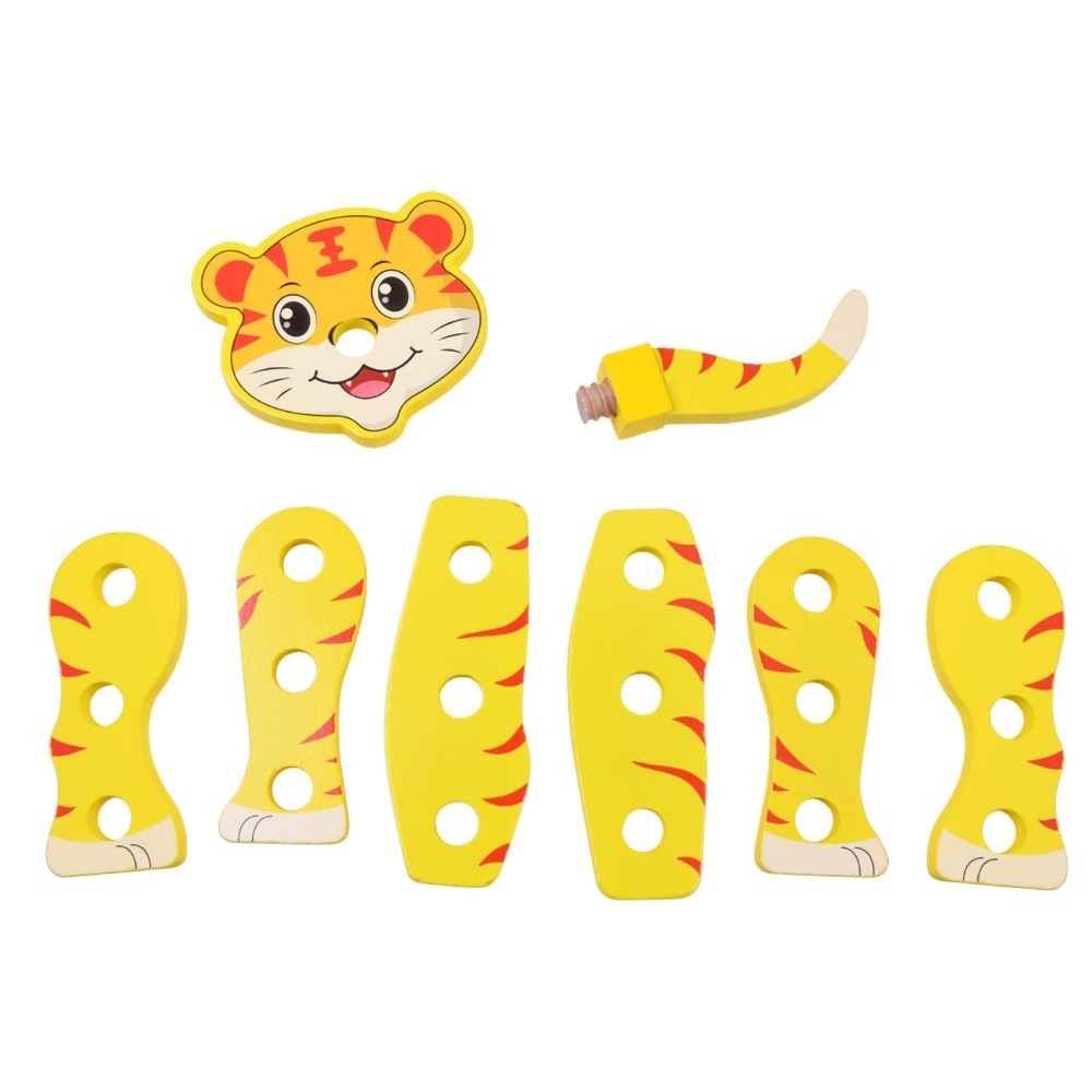 JOKO Drevená Konštrukčná Sada Urob si sám Zvieratká žirafa, zebra, tiger, drevený kufrík, náradie, nálepky