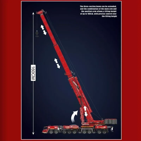 Mould King Technická Stavebnica Žeriav 8506ks na diaľkové ovládanie s 20 motormi, vysuvné rameno s dĺžkou 160cm, červený