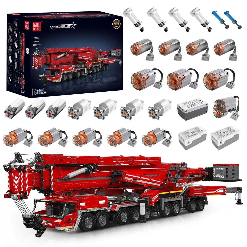 Mould King Technická Stavebnica Žeriav 8506ks na diaľkové ovládanie s 20 motormi, vysuvné rameno s dĺžkou 160cm, červený