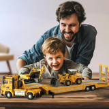 JOKO Interaktívna Sada Nákladné Odťahové Auto s Návesom 48cm, so svetlom a zvukom + Bager, Buldozér