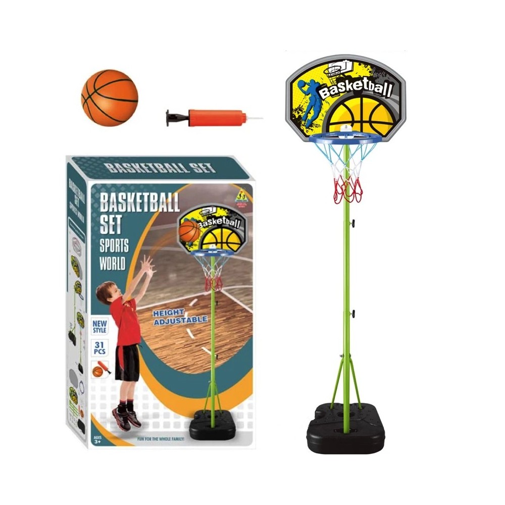JOKO Detský Basketbalový Kôš, Nastavitelľný 145-190cm + Lopta, Pumpa
