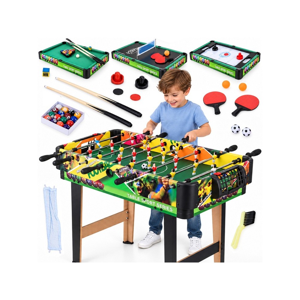 JOKO Multifunkčný Hrací Stôl 4v1 Stolný futbal, Biliard, Ping Pong, Air hokej