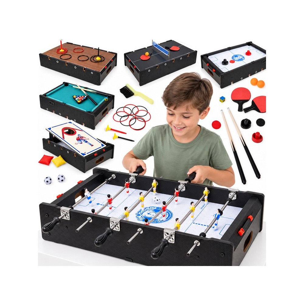 JOKO Multifunkčný Srôl s Hrami 6v1, Elektrický Vzdušný Air hokej, stolný futbal, biliard, ping-pong, hádzanie vrecúšok