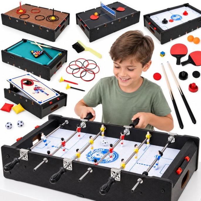 JOKO Multifunkčný Srôl s Hrami 6v1, Elektrický Vzdušný Air hokej, stolný futbal, biliard, ping-pong, hádzanie vrecúšok