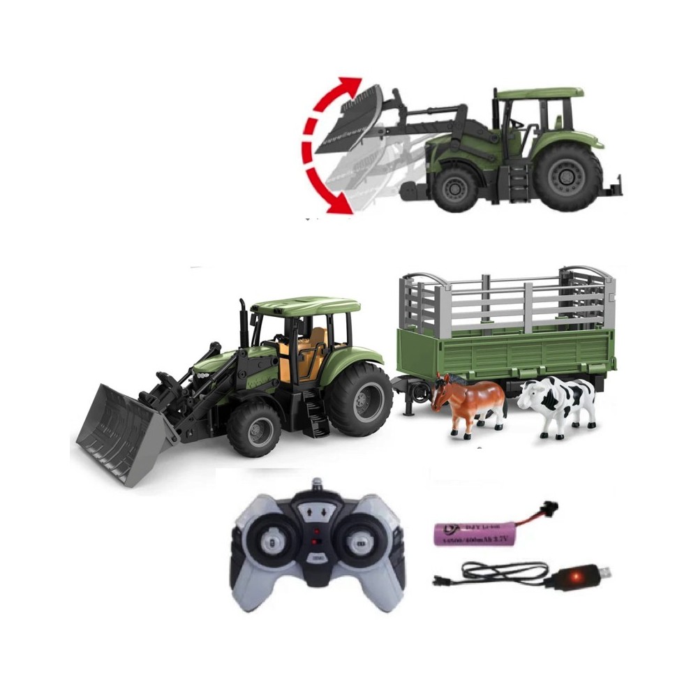 JOKO RC Traktor s vlečkou a zvieratkami na diaľkové ovládanie, zelené