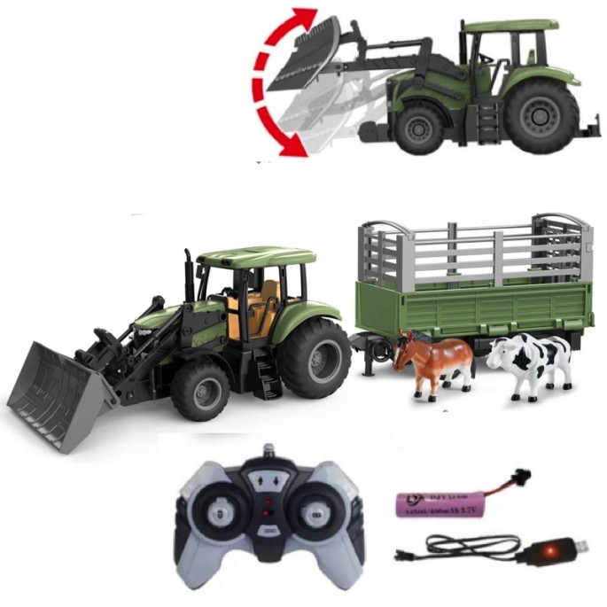 JOKO RC Traktor s vlečkou a zvieratkami na diaľkové ovládanie, zelené