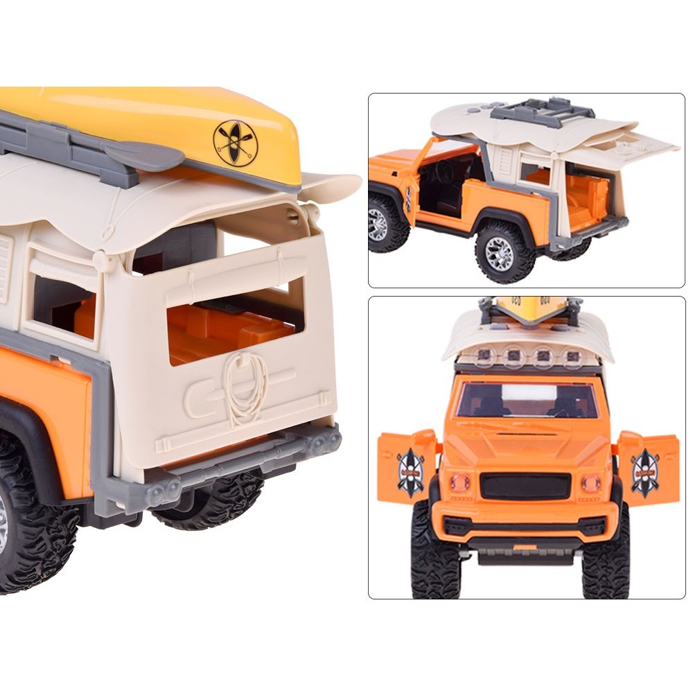 JOKO Terénne auto Jeep s kajakom Campingový Set – trecí pohon, Led svetlo a zvukové efekty
