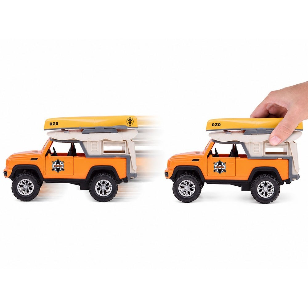 JOKO Terénne auto Jeep s kajakom Campingový Set – trecí pohon, Led svetlo a zvukové efekty