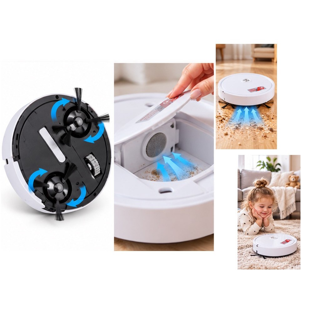 JOKO Detský Robotický Automatický Vysávač na batérie, biely