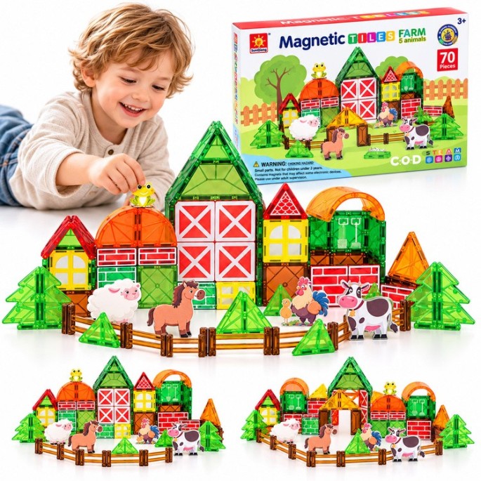 JOKO Sada Magnetické kocky Farma so zvieraktami 70ks