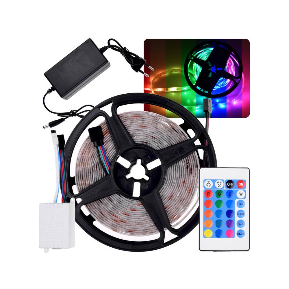 JOKO Vodotesný Farebný Led Pásik RGB SMD 5 metrov na diaľkové ovládanie