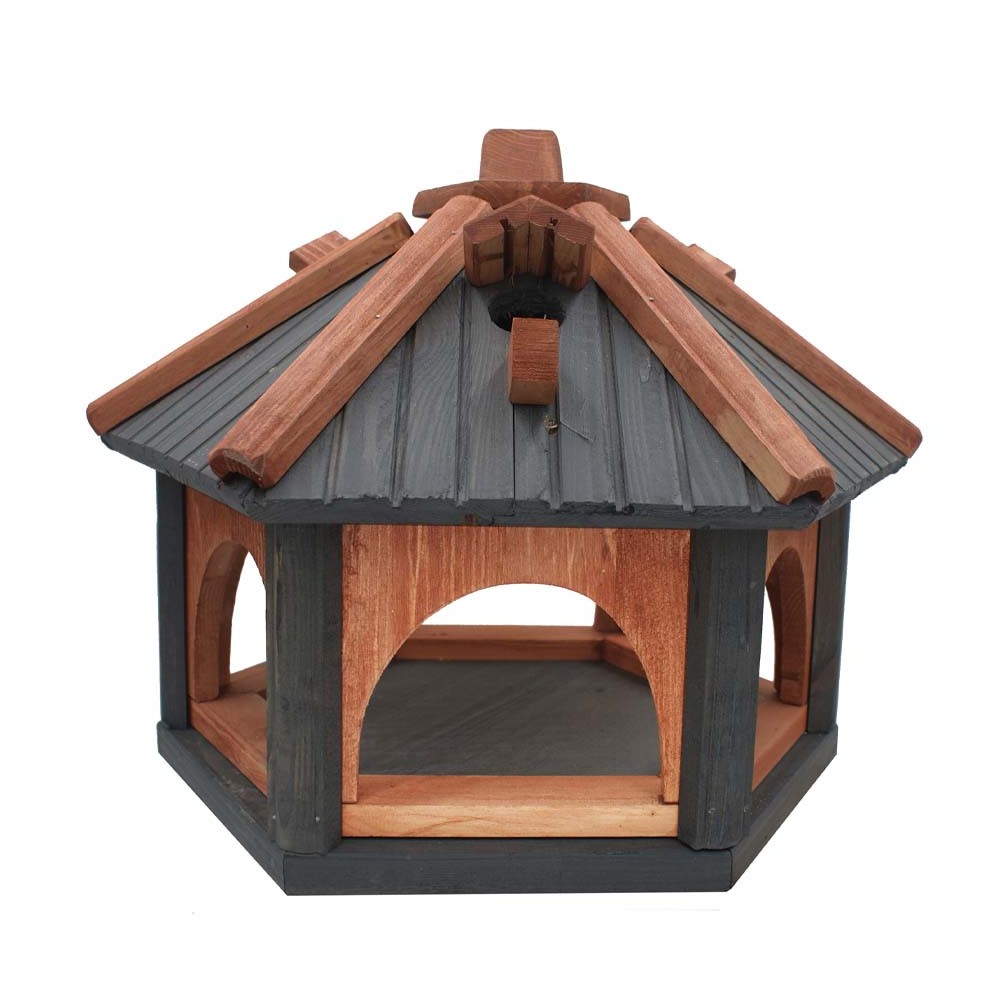 MKSTOR Drevené kŕmitko pre vtáky 45x40x37cm, vtáčia búdka, Antracit-TIK