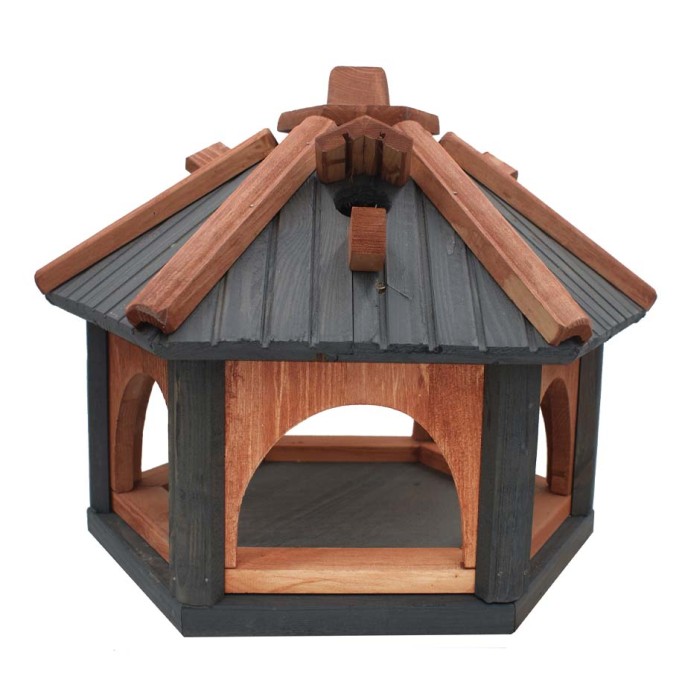 MKSTOR Drevené kŕmitko pre vtáky 45x40x37cm, vtáčia búdka, Antracit-TIK
