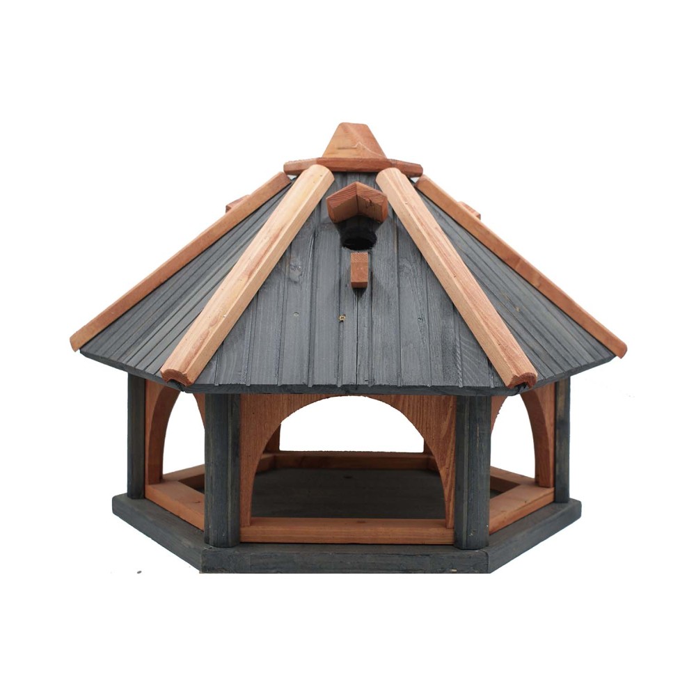 MKSTOR Drevené kŕmitko pre vtáky 62cmx52x45cm, vtáčia búdka, Antracit-TIK