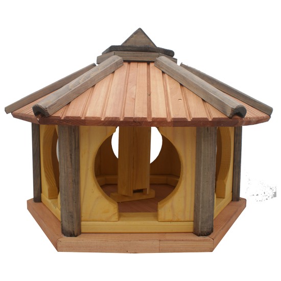 MKSTOR Drevené kŕmitko pre vtáky 50x46x35cm so Zásobníkom Jedla, vtáčia búdka, TIK