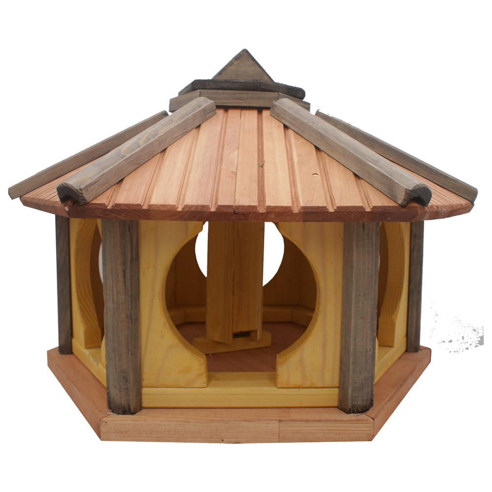MKSTOR Drevené kŕmitko pre vtáky 50x46x35cm so Zásobníkom Jedla, vtáčia búdka, TIK
