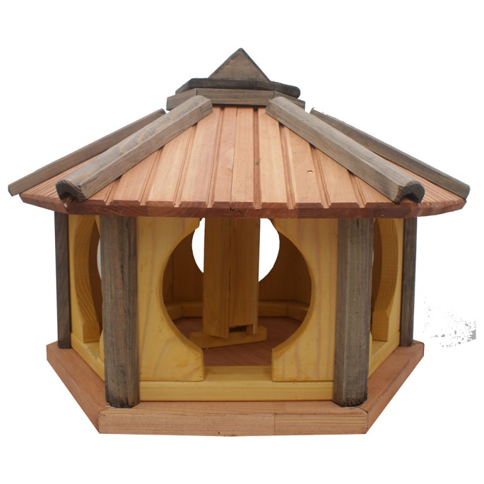 MKSTOR Drevené kŕmitko pre vtáky 50x46x35cm so Zásobníkom Jedla, vtáčia búdka, TIK