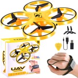 JOKO RC Dron ovládaný rukou s LED svetlom, Kvadrokoptéra UAV Gravity Sensor na diaľkové ovládanie, žltý