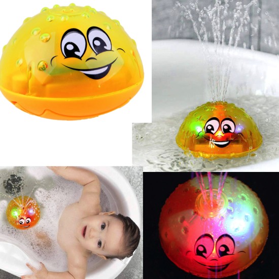 JOKO Striekajúca fontána do vane Lopta Smile, hračka do kúpeľa so svetlom, žltá