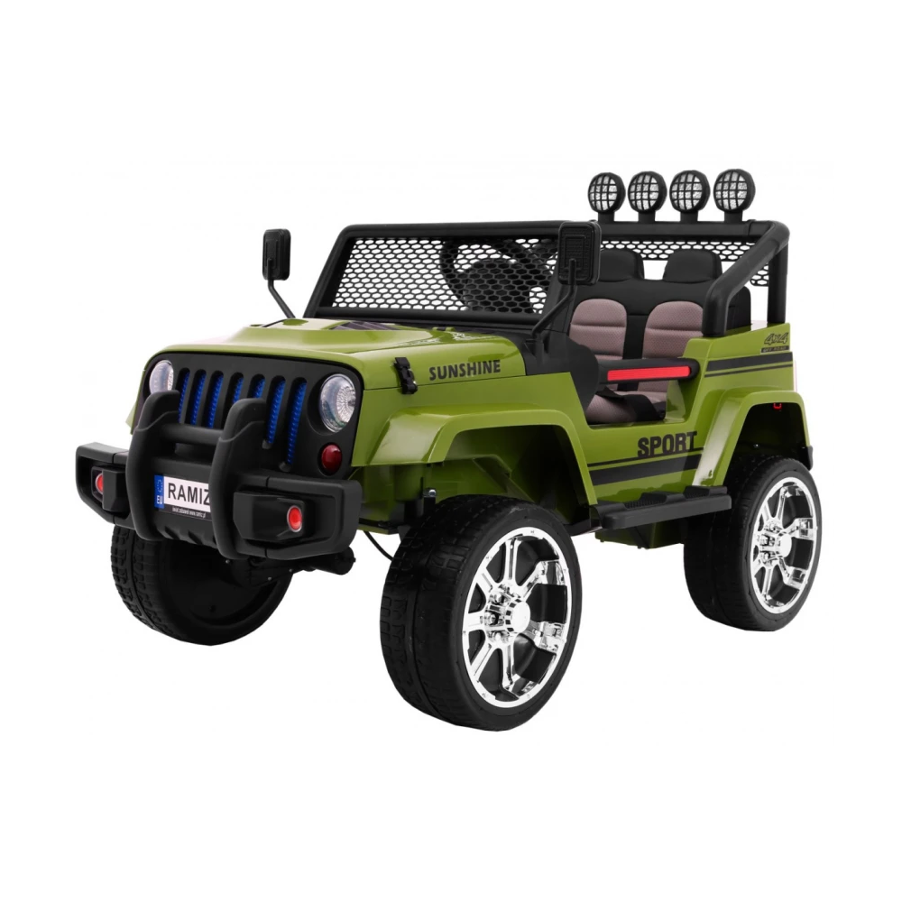 JOKO Elektrické autičko Jeep Raptor 4x4, penové kolesá, USB, FM rádio, kožené sedadlo, zelené