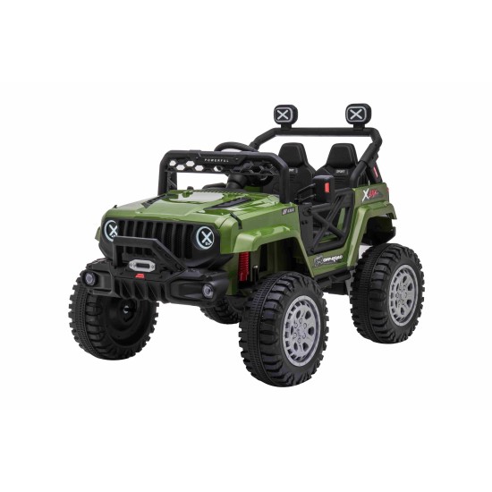 JOKO Elektrické autíčko Jeep OFF Road 4x4, penové kolesá, kožené sedadlo, FM rádio, zelené