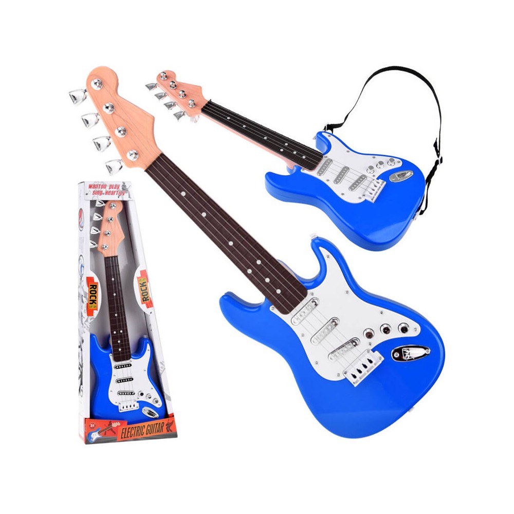 JOKO Detská Elektrická Gitara 44cm s kovovými strunami a zvukmi na batérie, modrá