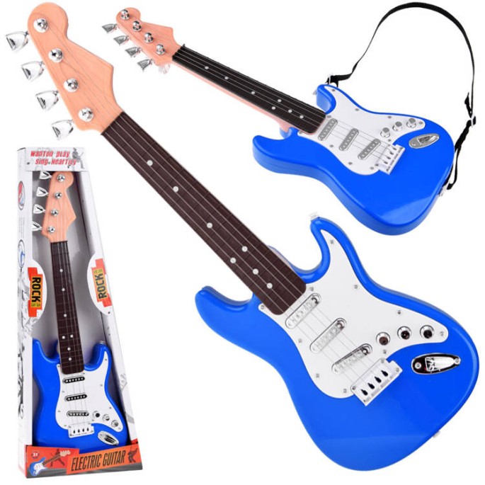 JOKO Detská Elektrická Gitara 44cm s kovovými strunami a zvukmi na batérie, modrá