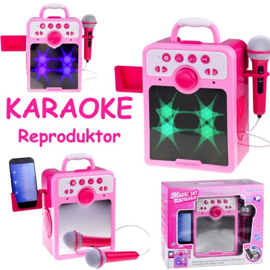 JOKO Detský Karaoke Reproduktor s Mikrofónom + vstup USB a MP3, ružový