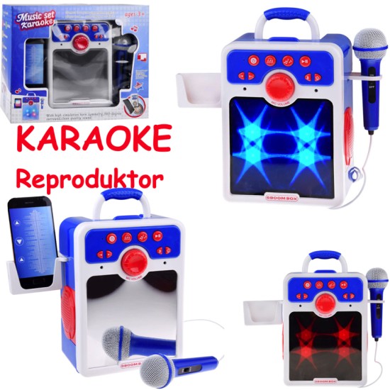 JOKO Detský Karaoke Reproduktor s Mikrofónom Boombox + vstup USB a MP3, modrý