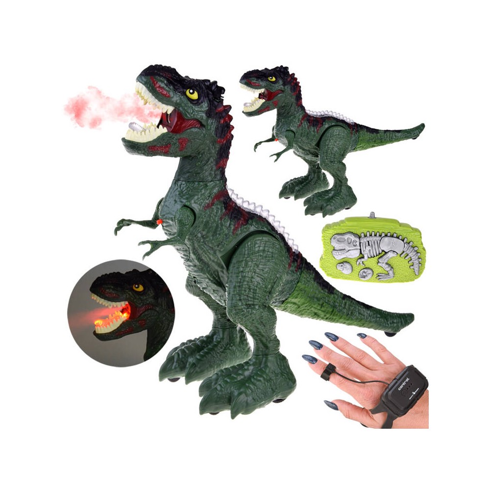 JOKO RC Dinosaurus s Ozajstnou PAROU Ovládaný RUKOU alebo na diaľkové ovládanie 2v1, so svetlom a zvukom, zelený