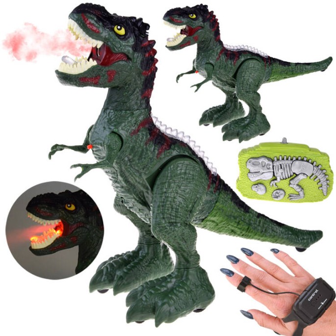 JOKO RC Dinosaurus s Ozajstnou PAROU Ovládaný RUKOU alebo na diaľkové ovládanie 2v1, so svetlom a zvukom, zelený