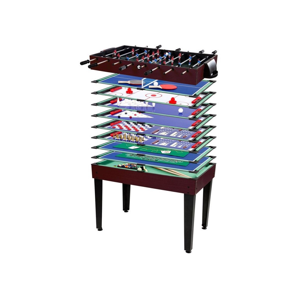 GAMES PLANET Multihra 15v1, stolný futbal, biliard, stolný tenis, poker, Air hokey, tmavo hnedý