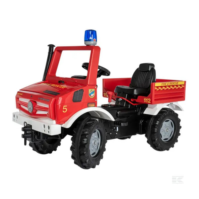 Rolly Toys Šľapacie autíčko Požiarne MB Unimog + riadenie + brzda + maják