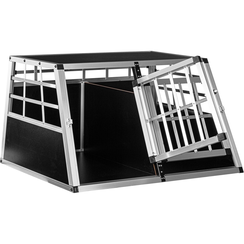 PETSTUFF Klietka pre Psa, mačku do Auta, Hliníkový Prepravný Box + priečka, prepravka 89x69x50cm, strieborná a čierna