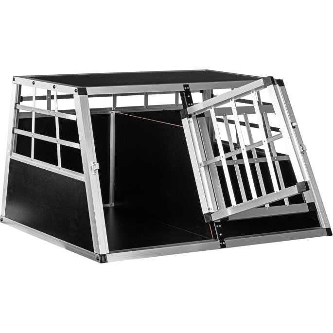 PETSTUFF Klietka pre Psa, mačku do Auta, Hliníkový Prepravný Box + priečka, prepravka 89x69x50cm, strieborná a čierna