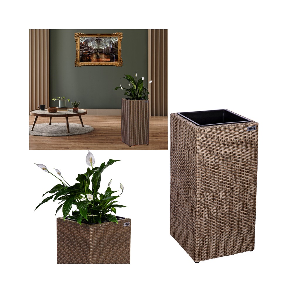 Stilista Ratanový Kvetináč TECHNORATTAN 63 cm x 30 x 30 cm, svetlo hnedý