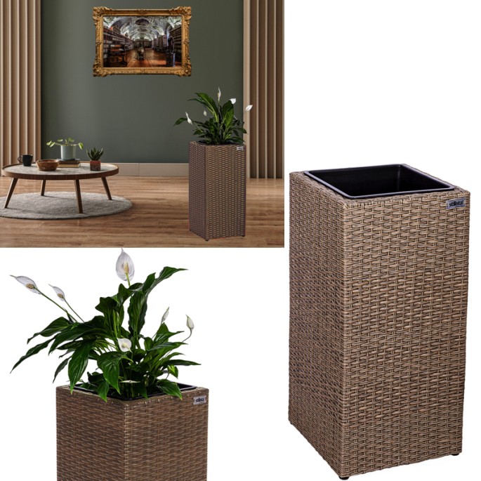 Stilista Ratanový Kvetináč TECHNORATTAN 63 cm x 30 x 30 cm, svetlo hnedý