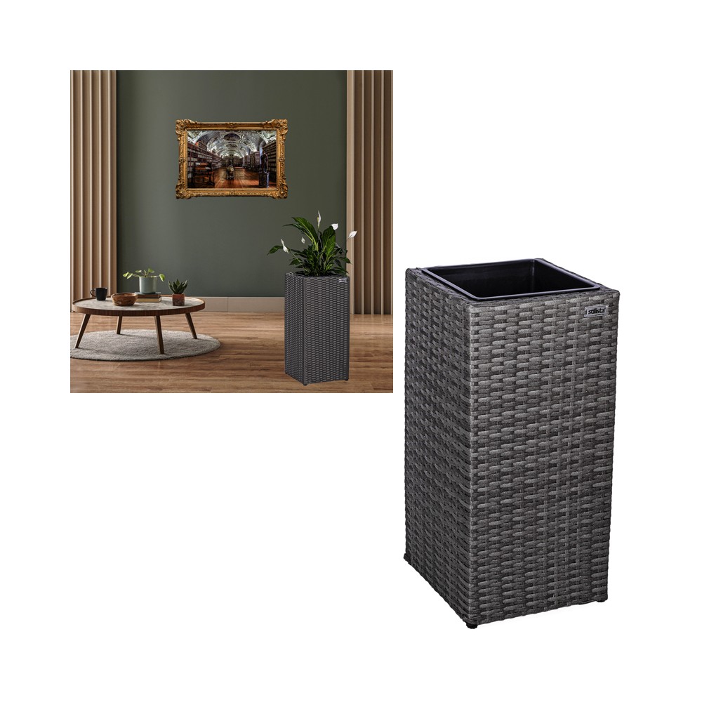 Stilista Ratanový Kvetináč TECHNORATTAN 63 cm x 30 x 30 cm, sivý