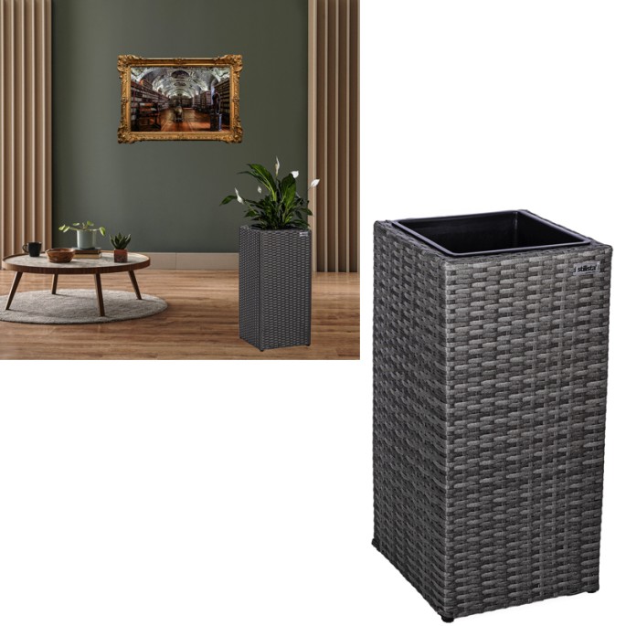 Stilista Ratanový Kvetináč TECHNORATTAN 63 cm x 30 x 30 cm, sivý