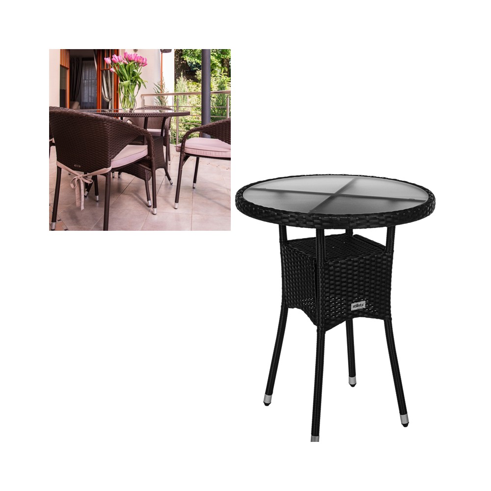 Stilista Ratanový Okrúhly stolík na balkón, terasu TECHNORATTAN 75cm x 60cm, čierny